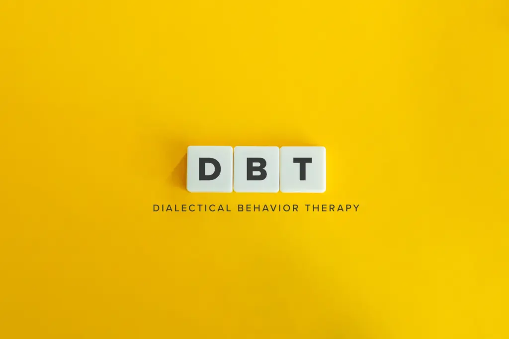 Dialectical Behavior Therapy on a yellow background