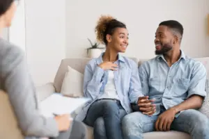 Blog 1 Couple building emotional safety through connected communication and couples counseling.